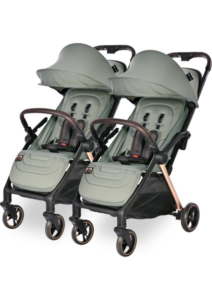 Loret Otomatik Katlanan Kabin Boy Ikiz & Travel Set Bebek Arabası - Green