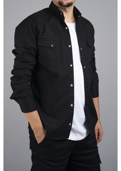 Slim Fit Erkek Kot Gömlek Siyah fiyatları