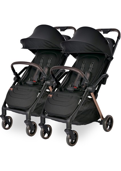 Loret Otomatik Katlanan Kabin Boy Ikiz & Travel Set Bebek Arabası - Black