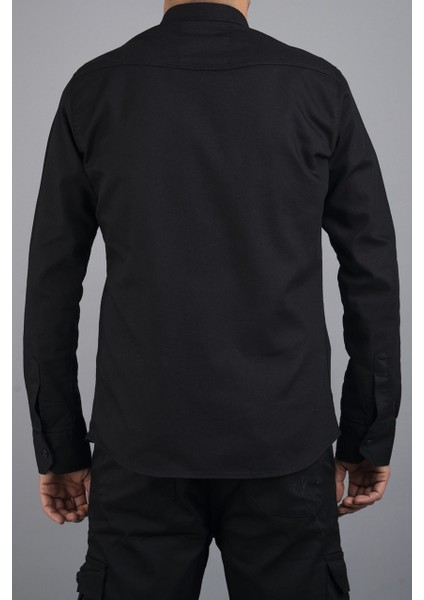 Slim Fit Erkek Kot Gömlek Siyah