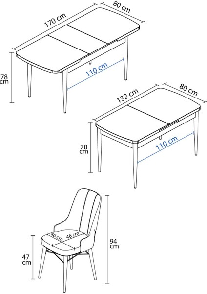 Zümra Serisi, Beyaz Mermer Desen 80X132 Açılabilir Mdf Mutfak Masası Takımı 6 Adet Sandalye