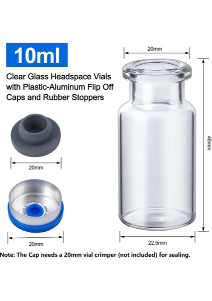 Kapaklı Tıpalı Cam Şişe 10ML - Flakon Şişe - 100 Adet Toptan Set