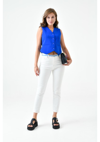 Saks Mavi Bağlamalı V Yaka Yelek fiyatları