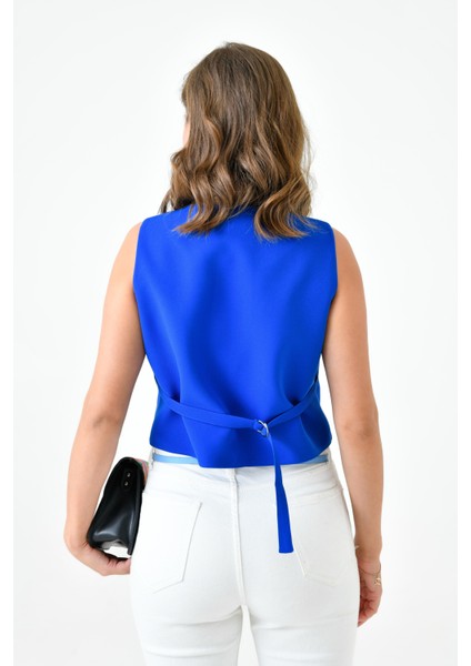 Saks Mavi Bağlamalı V Yaka Yelek indirimleri