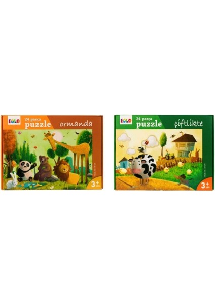 Yer Puzzle 24 Parça 2 Li Set - Ormanda ve Çiftlikte