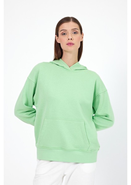 Kadın Kapüşonlu Ada Çayı Basic Hoodie Sweatshirt