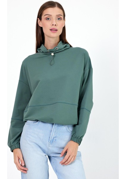 Kadın Norah Göl Yeşili Yakası Detaylı Regular Fit Sweatshirt