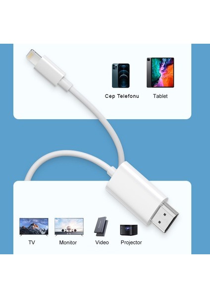 iPhone 11 12 13 14 Pro Max iPad 10.2 10.9 2 mt HDMI Görüntü Kablosu EP-808H