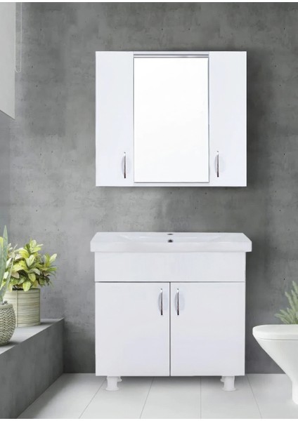 Mdf 80LIK Banyo Alt - Üst Dolabı ve Hilton Lavabo Demonte Ürün