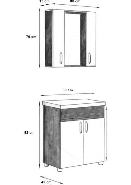 Mdf 80LIK Banyo Alt - Üst Dolabı ve Hilton Lavabo Demonte Ürün fiyatları
