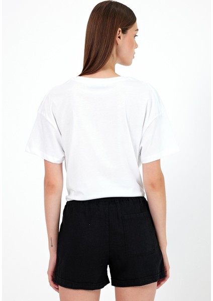 Kadın Space Beyaz Baskılı Bisiklet Yaka Oversize T-Shirt fırsatları