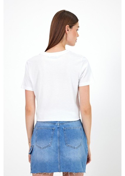 Kadın Summer Beyaz Bisiklet Yaka Yazı Baskılı T-Shirt fırsatları