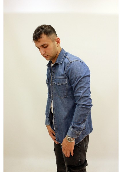 Eg 1849 Erkek Çift Cepli Çıtçıtlı Kalın Kot Gömlek Mavi fiyatları