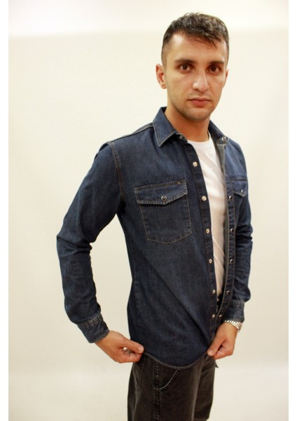 Eg 1849 Erkek Çift Cepli Çıtçıtlı Kalın Kot Gömlek Mavi fiyatları