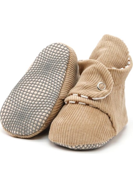 Fitilli Kadife Bebek Pandufu, Kaydırmaz Taban, Çizgili Kreş Ayakkabısı, Organik Pamuk Patik