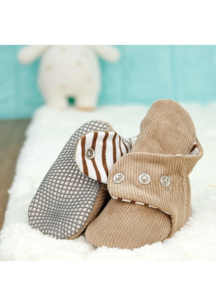Fitilli Kadife Bebek Pandufu, Kaydırmaz Taban, Çizgili Kreş Ayakkabısı, Organik Pamuk Patik fiyatları