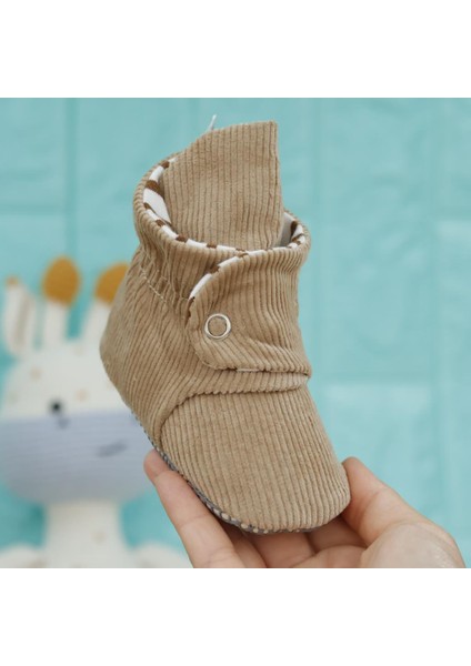 Fitilli Kadife Bebek Pandufu, Kaydırmaz Taban, Çizgili Kreş Ayakkabısı, Organik Pamuk Patik fırsatları