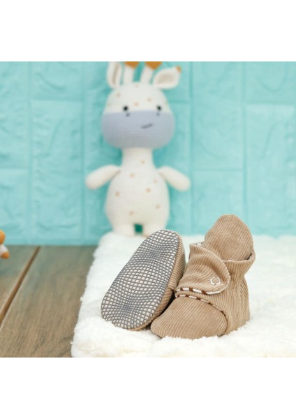 Fitilli Kadife Bebek Pandufu, Kaydırmaz Taban, Çizgili Kreş Ayakkabısı, Organik Pamuk Patik indirimleri