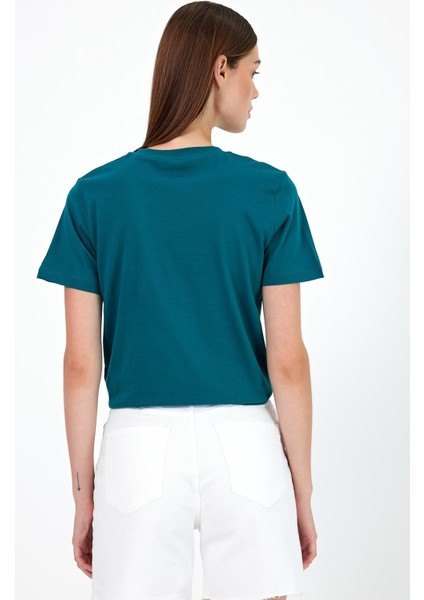 Kadın Summer Orman Bisiklet Yaka Yazı Baskılı T-Shirt fırsatları