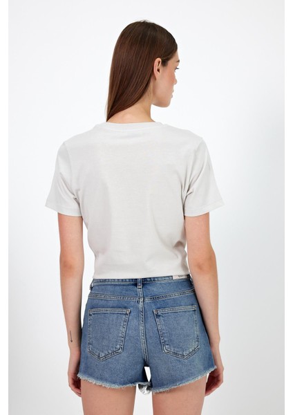 Kadın Cocktail Taş Baskılı Bisiklet Yaka T-Shirt fırsatları