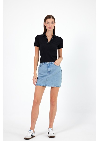 Kadın Alishia Sky Blue Regular Fit Jean Etek
