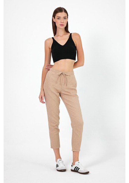 Kadın Alian Bej Beli Lastikli Keten Beach Pantolon fiyatları