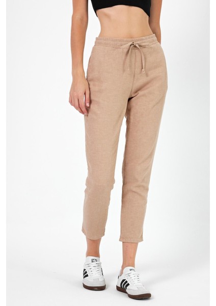 Kadın Alian Bej Beli Lastikli Keten Beach Pantolon fırsatları