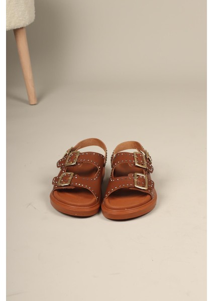 Mila Taşlı Çift Tokalı Arkadan Bağlamalı Sandalet Taba fiyatları