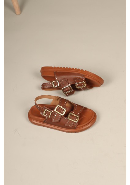 Mila Taşlı Çift Tokalı Arkadan Bağlamalı Sandalet Taba fırsatları