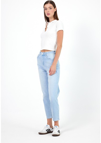 Kadın Maria Sky Blue Slim Mom Jean Pantolon