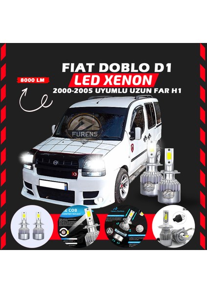 Fiat Doblo D1 2000-2005 Uzun Far Uyumlu Şimşek Etkili LED Xenon Performance Series H1