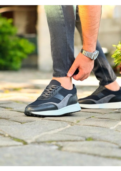 5227 Deri Siyah Erkek Sneaker Ayakkabı