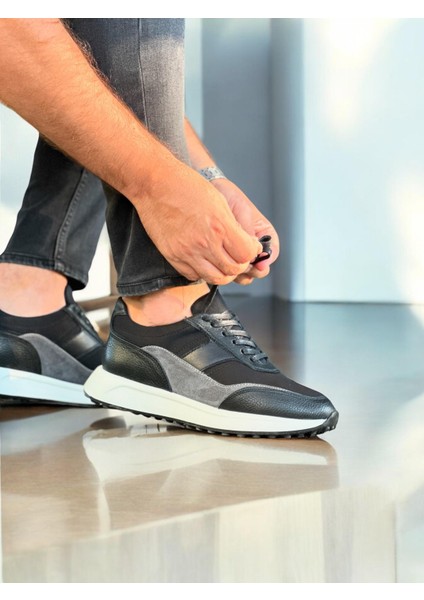5227 Deri Siyah Erkek Sneaker Ayakkabı