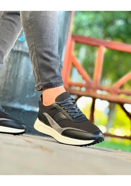 5227 Deri Siyah Erkek Sneaker Ayakkabı