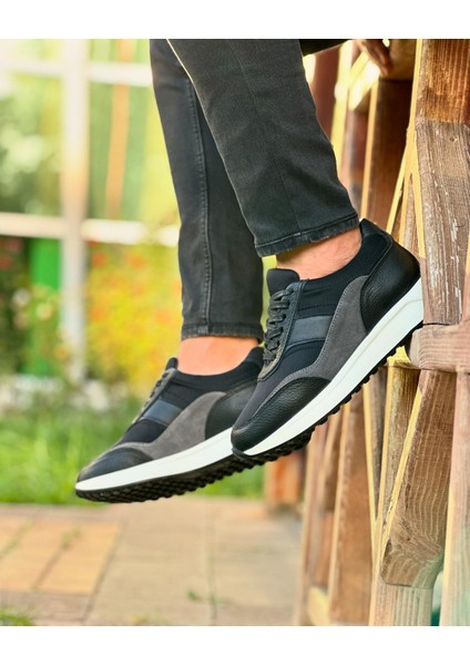 5227 Deri Siyah Erkek Sneaker Ayakkabı