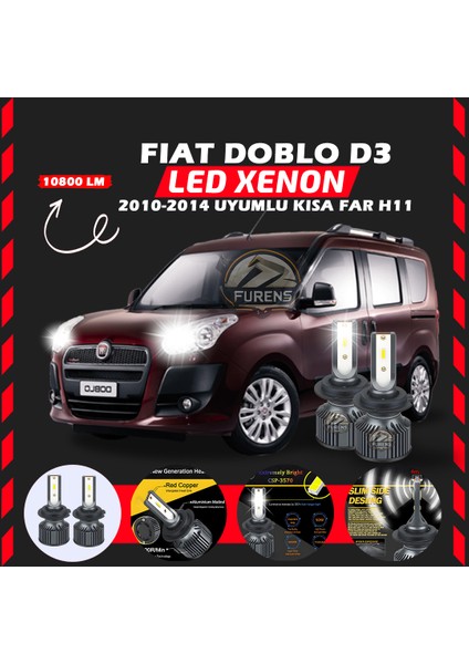 Fiat Doblo D3 2006-2012 Kısa Far Uyumlu Şimşek Etkili LED Xenon Premium Series H11