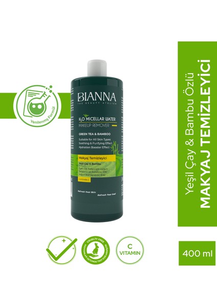 Makyaj Temizleme Suyu C Vitaminli Bambulu ve Yeşil Çaylı Makyaj Temizleyici - 400ML