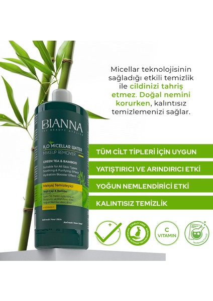 Makyaj Temizleme Suyu C Vitaminli Bambulu ve Yeşil Çaylı Makyaj Temizleyici - 400ML