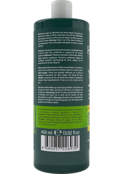 Makyaj Temizleme Suyu C Vitaminli Bambulu ve Yeşil Çaylı Makyaj Temizleyici - 400ML
