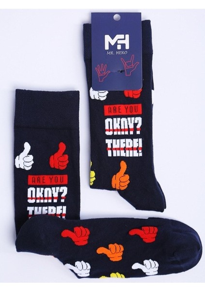 Mrhero Çok Renkli Erkek Tekli Paket Okey Temalı Soket Çorap 1059-MH Lacivert