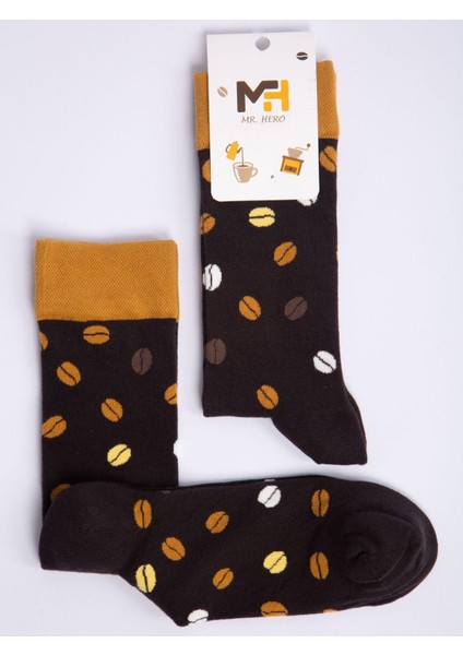 Mrhero Çok Renkli Tekli Paket Coffee-Bean Temalı Soket Renkli Çorap 1054-MH Kahve Çekirdeği