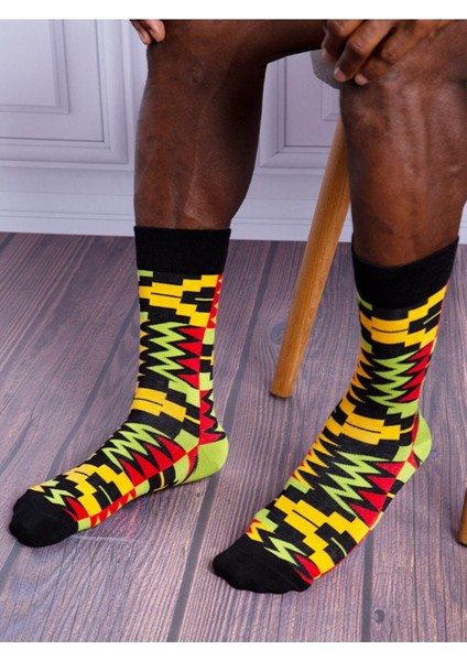 Mrhero Çok Renkli Tekli Afrika Temalı Soket Çorap 1060-MH Karışık Renkli