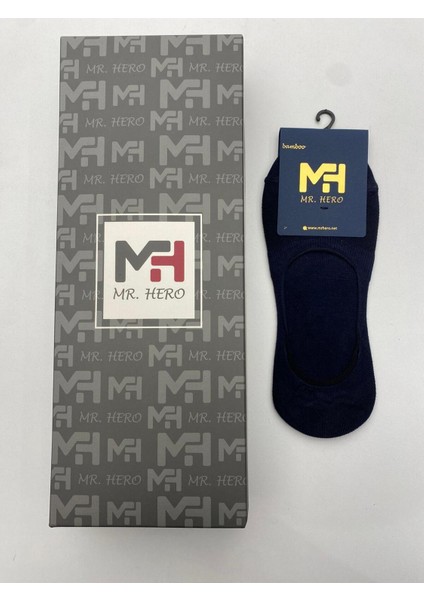 MRHERO Bambu 6'lı Unisex Babet Lacoste Silikonlu Kaymaz Çorap 1074-MH LACİVERT