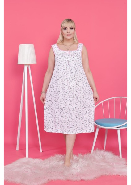 Pamuklu Çok Bol Kesim Geniş Kalıp Askılı Anne Gecelik