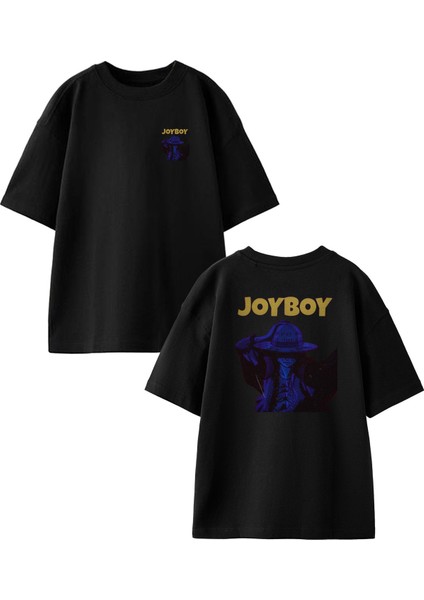 Siyah Oversize Pamuk Joyboy Ön Arka Baskılı Örme T-Shirt