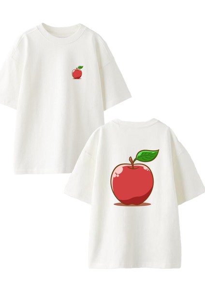 Beyaz Oversize Pamuk Yasaklı Elma Ön Arka Baskılı Örme T-Shirt