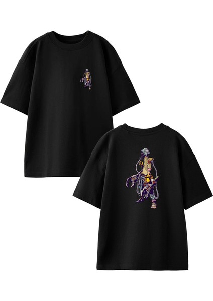 Siyah Oversize Pamuk Pilot Adam Yürüyüş Ön Arka Baskılı Örme T-Shirt