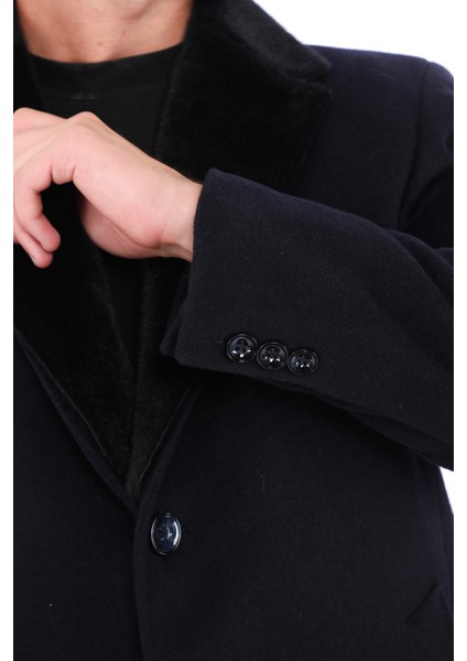 918 Erkek Lacivert Ceket Yaka Kürklü Kaban modelleri