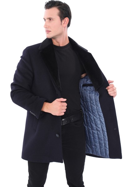 918 Erkek Lacivert Ceket Yaka Kürklü Kaban fırsatları