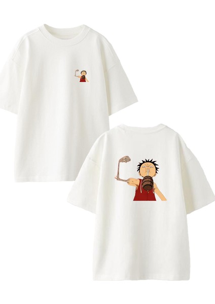 Beyaz Oversize Pamuk Ölmüş Basketci Ön Arka Baskılı Örme T-Shirt